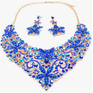 Blue Crystal Necklace and Earrings Sparkling Jewelry Sets for Brides